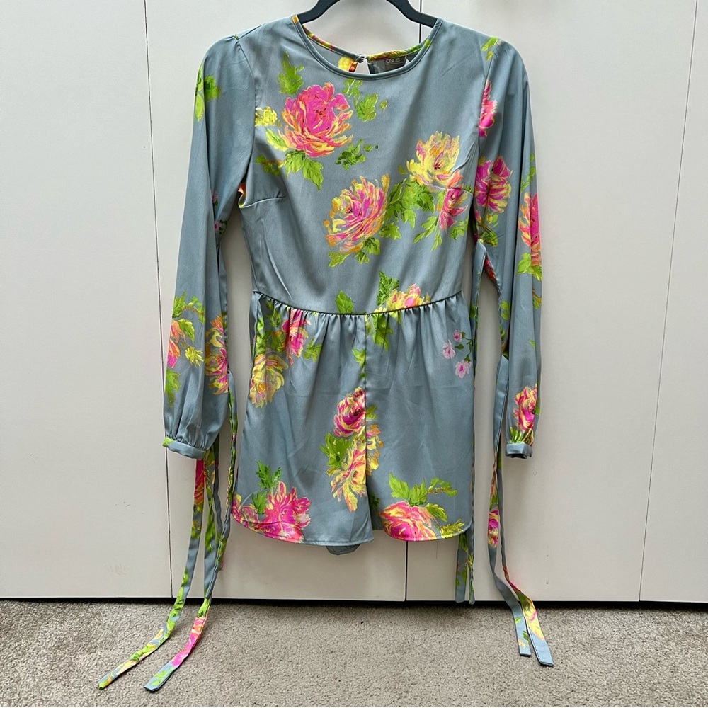 ASOS Petite Floral Longsleeve Romper with Tie Sleeves